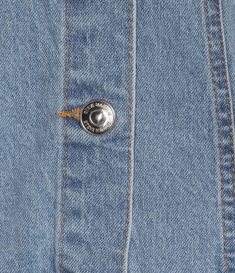 Steve Madden Blu Collared Short Sleeve Denim Trucker Jacket