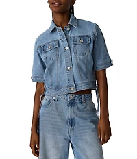 Steve Madden Blu Collared Short Sleeve Denim Trucker Jacket