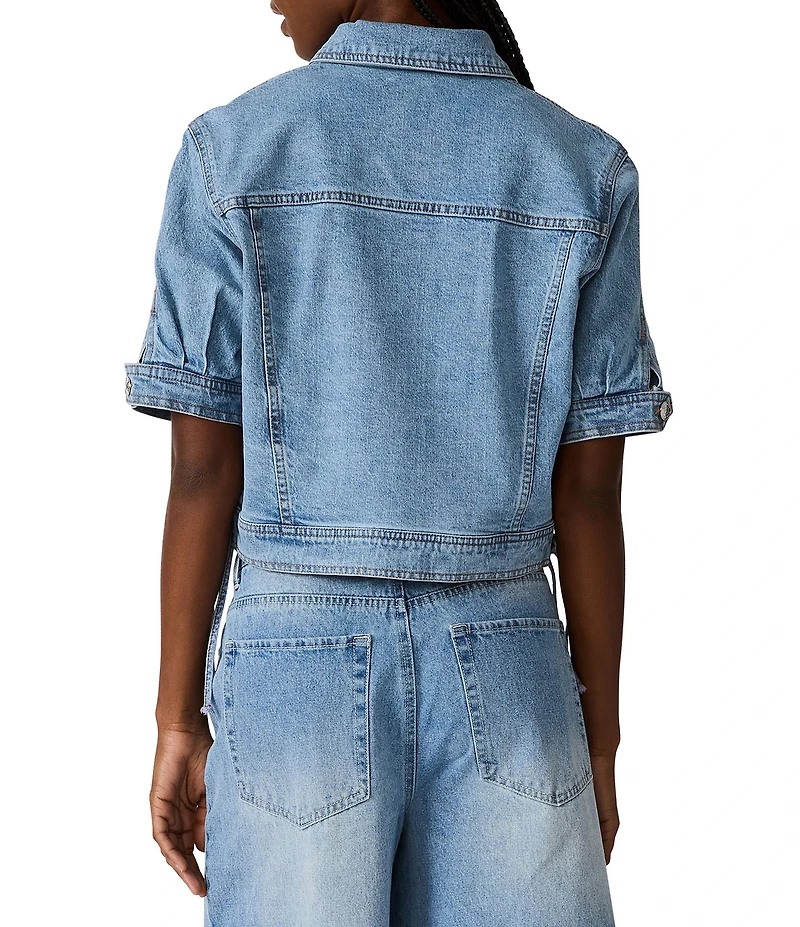 Steve Madden Blu Collared Short Sleeve Denim Trucker Jacket