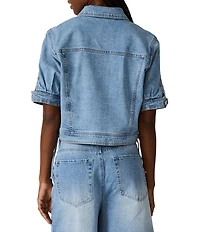 Steve Madden Blu Collared Short Sleeve Denim Trucker Jacket