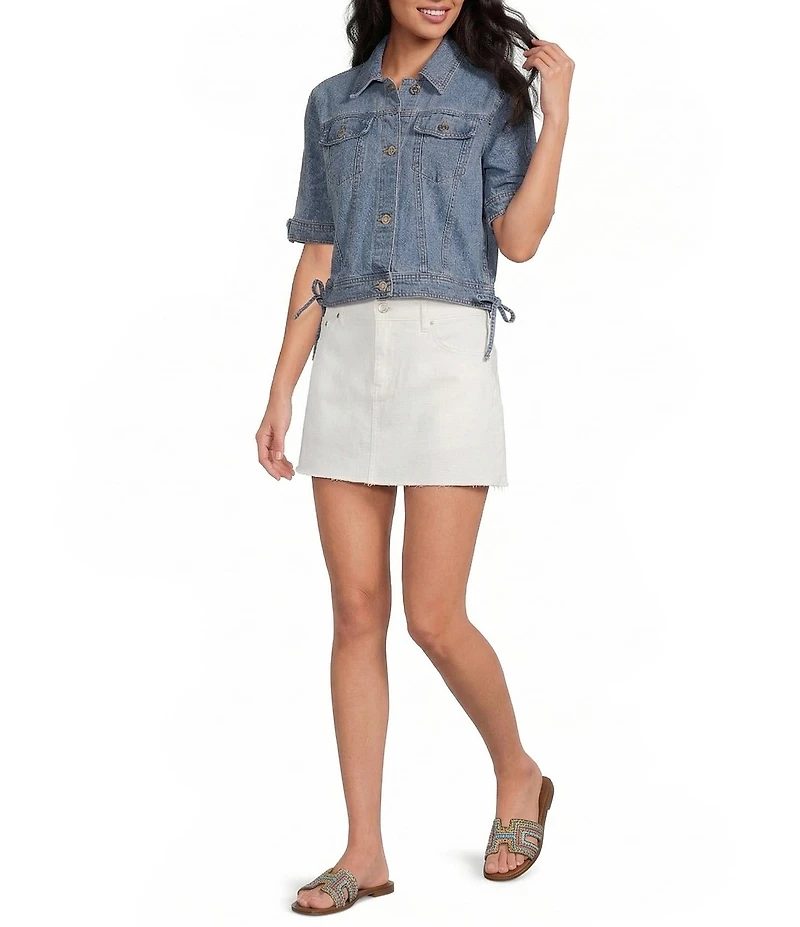 Steve Madden Blu Collared Short Sleeve Denim Trucker Jacket