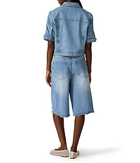 Steve Madden Blu Collared Short Sleeve Denim Trucker Jacket