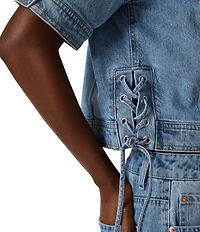 Steve Madden Blu Collared Short Sleeve Denim Trucker Jacket