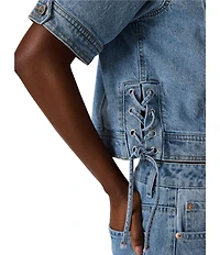 Steve Madden Blu Collared Short Sleeve Denim Trucker Jacket