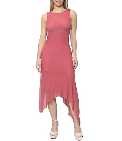 Steve Madden Boat Neck Asymmetrical Hem Ruched Dress