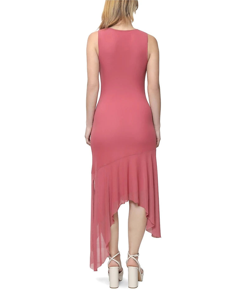 Steve Madden Boat Neck Asymmetrical Hem Ruched Dress
