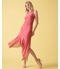 Steve Madden Boat Neck Asymmetrical Hem Ruched Dress
