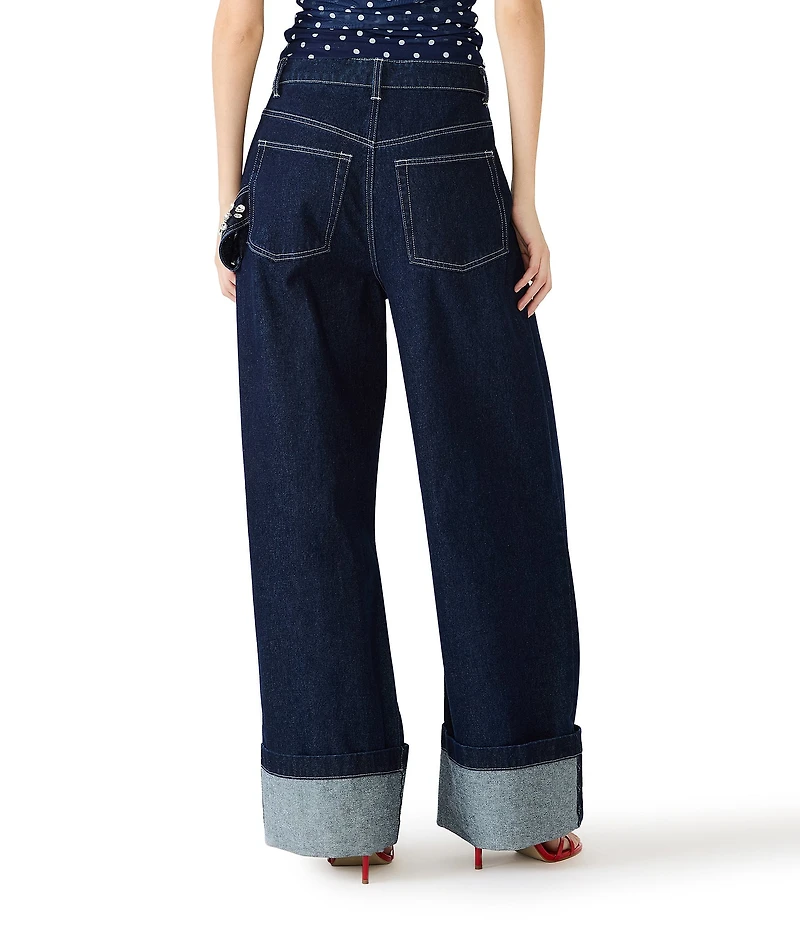 Steve Madden Bobbie Rhinestone Embellished Wide Leg Cuffed Denim Jeans