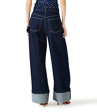 Steve Madden Bobbie Rhinestone Embellished Wide Leg Cuffed Denim Jeans