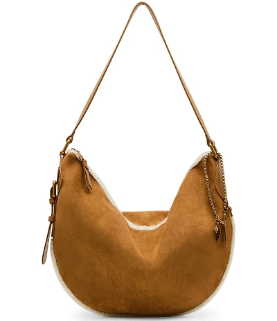 Steve Madden Bcozie Suede Faux Fur Trim Slouchy Shoulder Bag