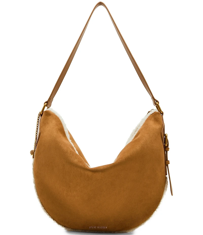 Steve Madden Bcozie Suede Faux Fur Trim Slouchy Shoulder Bag