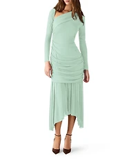 Steve Madden Brioni Asymmetrical Neck Long Sleeve Mesh Midi Dress