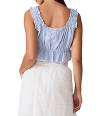 Steve Madden Brooklyn Gingham Print Scoop Neck Sleeveless Ruffle Hem Cropped Top