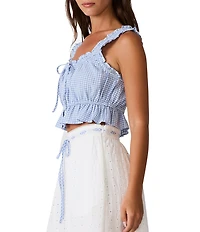 Steve Madden Brooklyn Gingham Print Scoop Neck Sleeveless Ruffle Hem Cropped Top