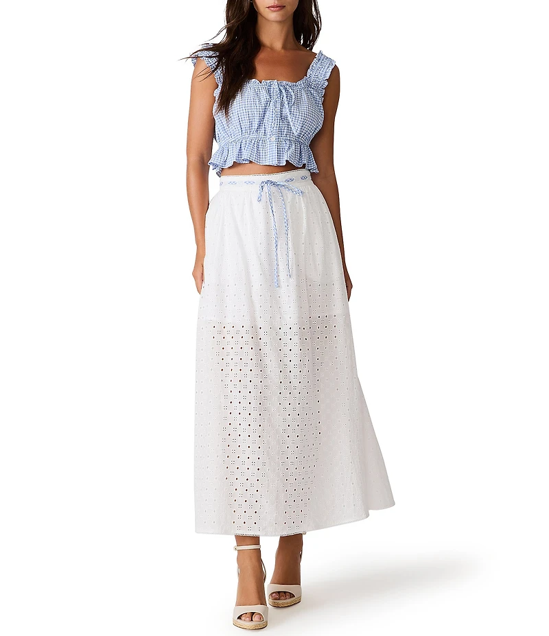Steve Madden Brooklyn Gingham Print Scoop Neck Sleeveless Ruffle Hem Cropped Top