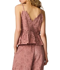 Steve Madden Bryana Ruffle V-Neck Sleeveless Embroidered Gauze Coordinating Tank Top