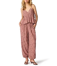Steve Madden Bryana Ruffle V-Neck Sleeveless Embroidered Gauze Coordinating Tank Top