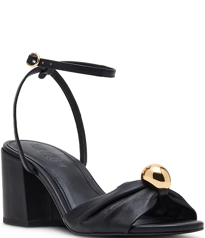 Steve Madden Caden Leather Ornamented Block Heel Ankle Strap Dress Sandals