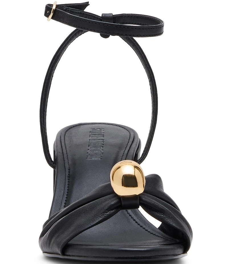 Steve Madden Caden Leather Ornamented Block Heel Ankle Strap Dress Sandals