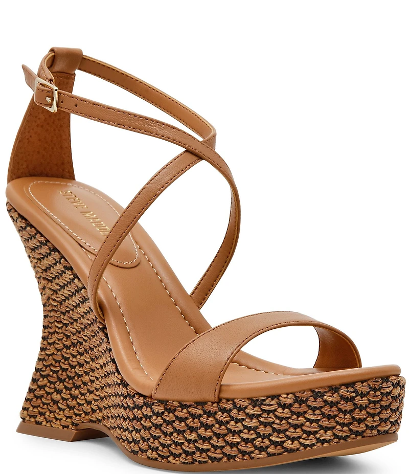 Steve Madden Caliana Nappa Leather Sculpted Wedge Dress Sandals