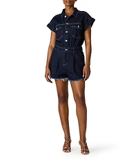 Steve Madden Calliope Collared Short Sleeve Denim Romper