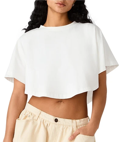Steve Madden Callum Crew Neck Short Sleeve Cropped Cape Style Tee