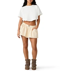 Steve Madden Callum Crew Neck Short Sleeve Cropped Cape Style Tee