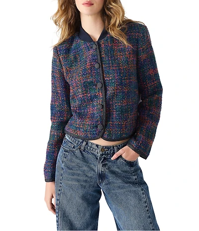 Steve Madden Carlene Wool Blend Collared Long Sleeve Tweed Jacket