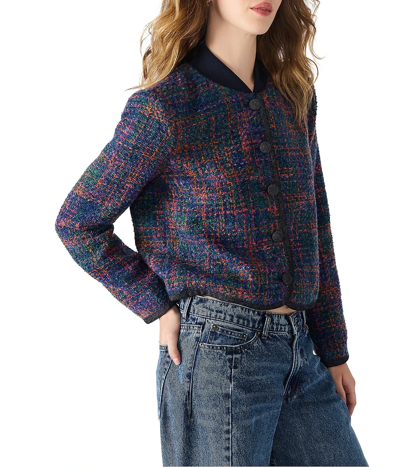 Steve Madden Carlene Wool Blend Collared Long Sleeve Tweed Jacket