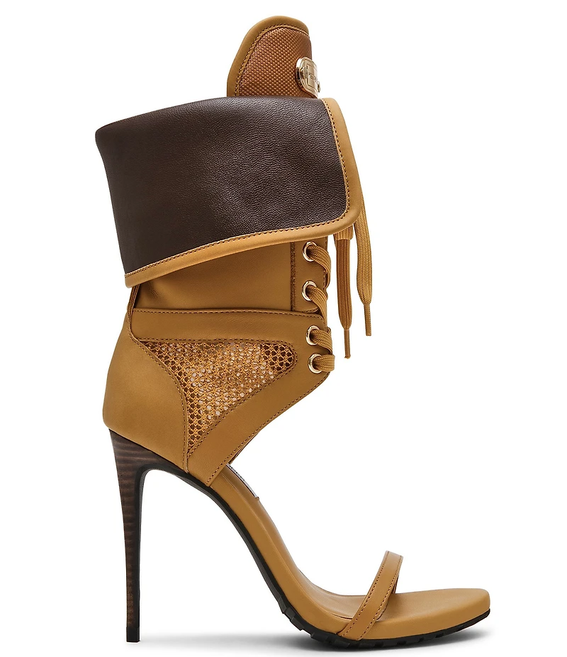 Steve Madden Casella Leather Fold Over Lace-Up Stiletto Sporty Lug Dress Sandals