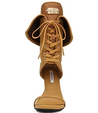 Steve Madden Casella Leather Fold Over Lace-Up Stiletto Sporty Lug Dress Sandals