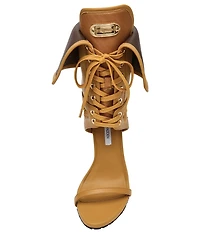 Steve Madden Casella Leather Fold Over Lace-Up Stiletto Sporty Lug Dress Sandals