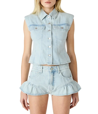 Steve Madden Cassady Point Collar Sleeveless Denim Vest Top