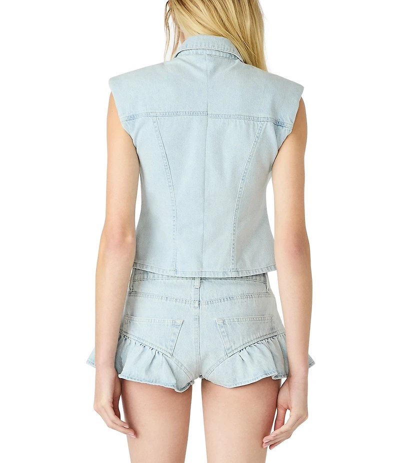 Steve Madden Cassady Point Collar Sleeveless Denim Vest Top