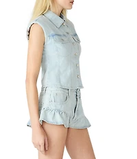 Steve Madden Cassady Point Collar Sleeveless Denim Vest Top