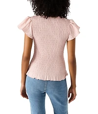 Steve Madden Cecilie Crew Neck Short Sleeve Smocked Peplum Top