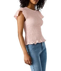 Steve Madden Cecilie Crew Neck Short Sleeve Smocked Peplum Top