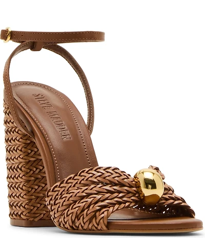 Steve Madden Cheyla Nappa Leather Ornamented Block Heel Dress Sandals