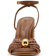 Steve Madden Cheyla Nappa Leather Ornamented Block Heel Dress Sandals