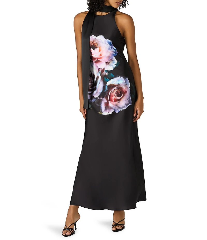Steve Madden Christelle Crew Neck Scarf Floral Maxi Dress
