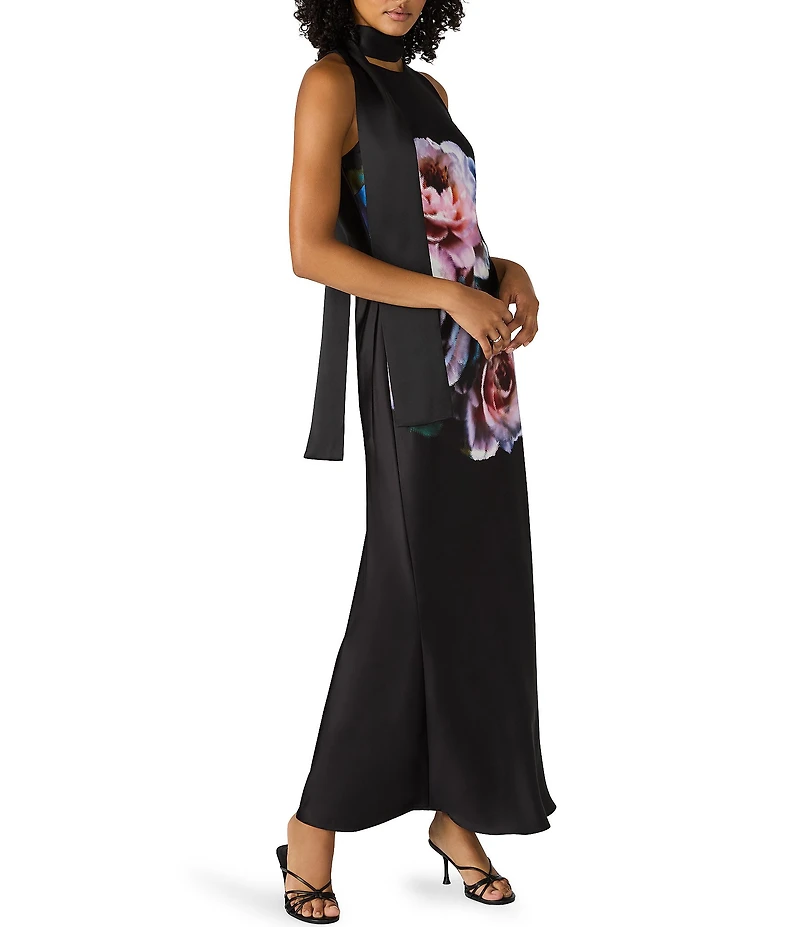 Steve Madden Christelle Crew Neck Scarf Floral Maxi Dress