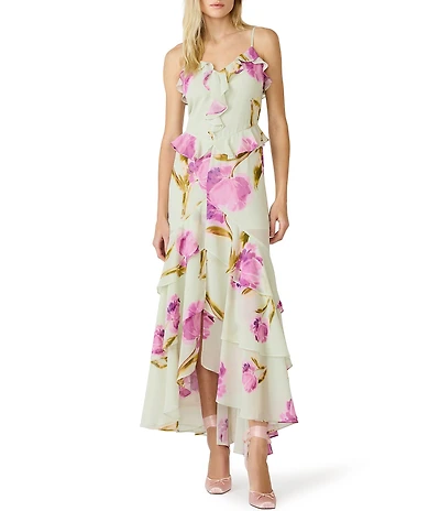 Steve Madden Ciara Floral Print Long Ruffle Dress
