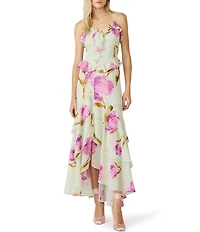 Steve Madden Ciara Floral Print Long Ruffle Dress