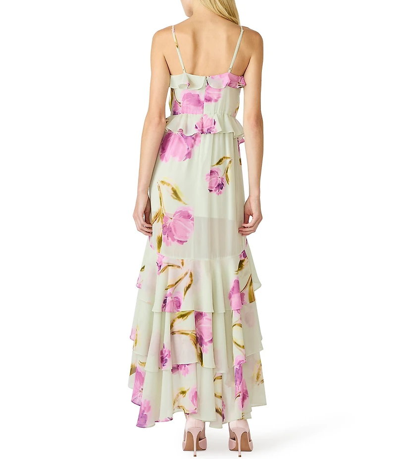 Steve Madden Ciara Floral Print Long Ruffle Dress