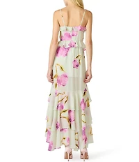 Steve Madden Ciara Floral Print Long Ruffle Dress