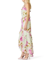 Steve Madden Ciara Floral Print Long Ruffle Dress