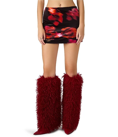 Steve Madden Cindi Floral Print Mini Stretch Velvet Bodycon Mini Skirt