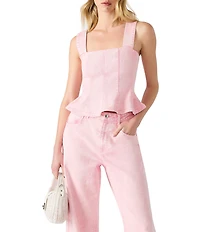Steve Madden Coordinating Square Neck Sleeveless Denim Peplum Top