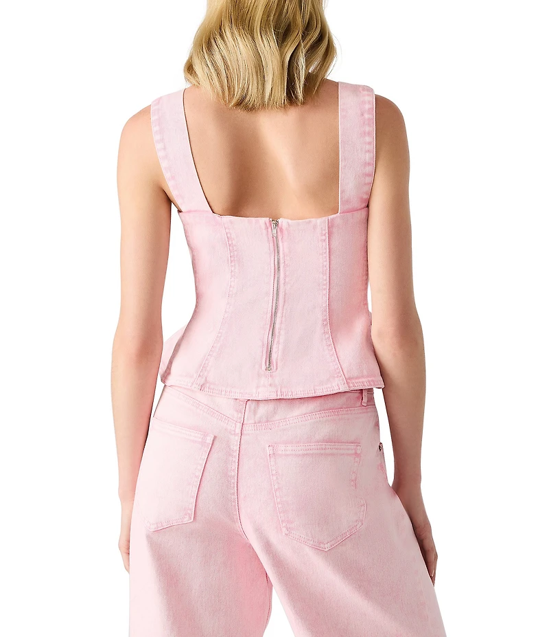 Steve Madden Coordinating Square Neck Sleeveless Denim Peplum Top