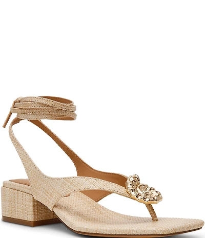 Steve Madden Cora Raffia Seashell Ornament Ankle Wrap Dress Sandals
